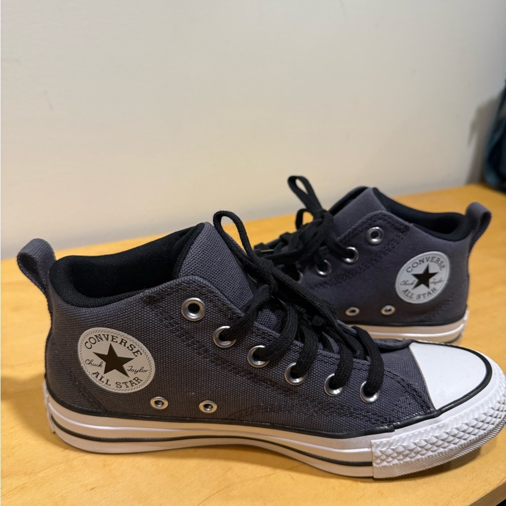 Converse Charcoal and White Mid Top Sneakers (fits women 7.5)